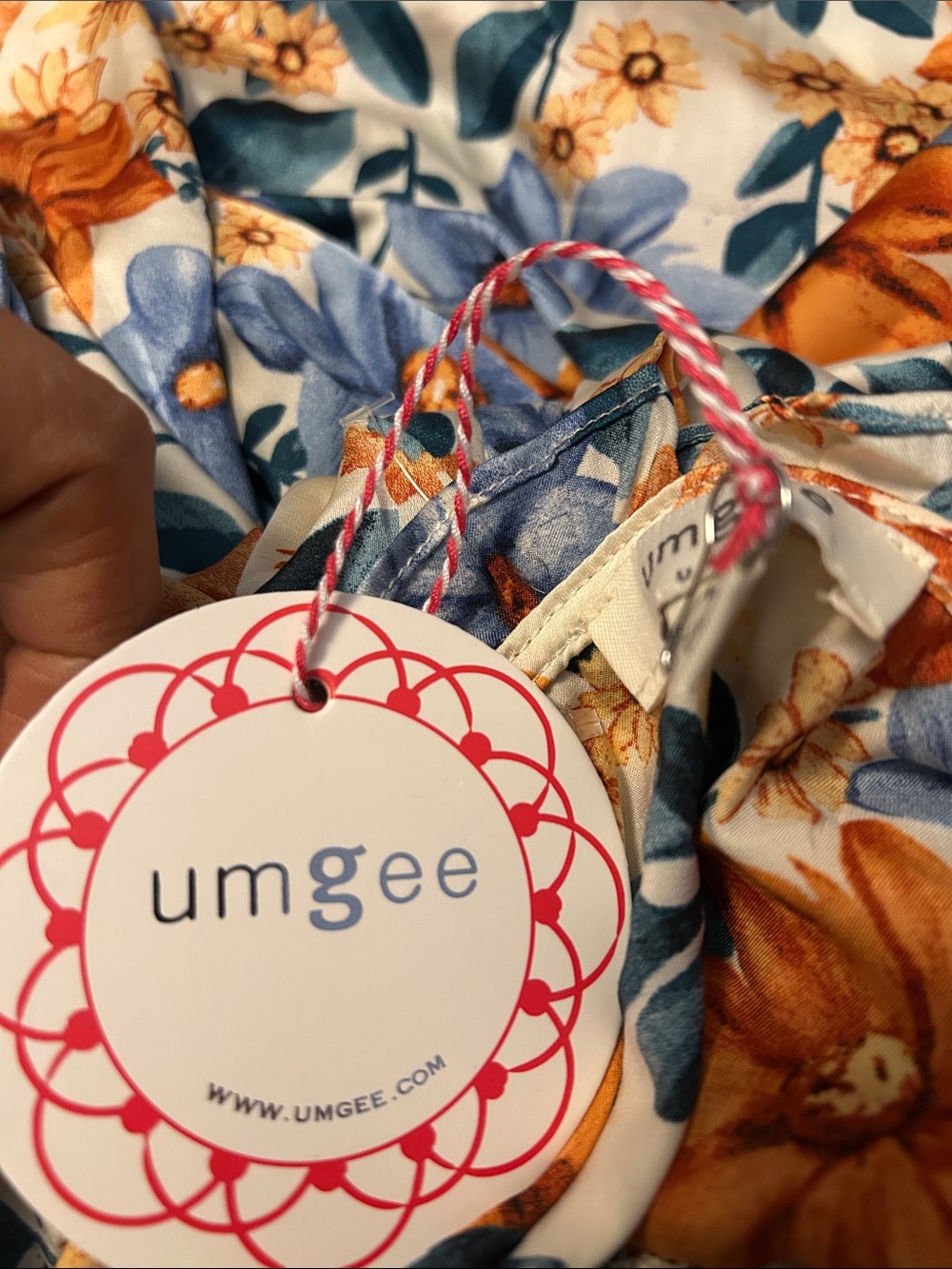 Umgee Floral Mini Dress in Cream, Blue & Orange - Picture 4 of 4